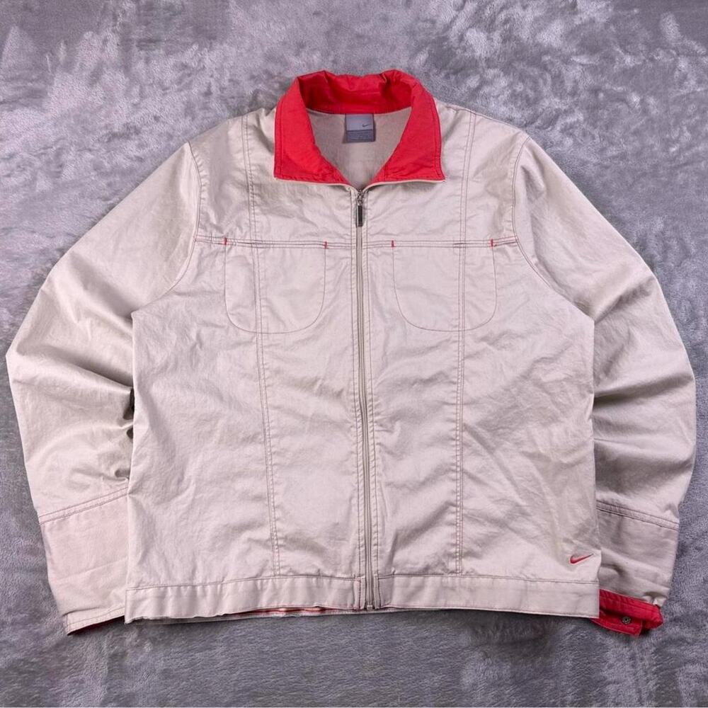 Vintage Nike Gray Tag Jacket Womens Large Tan Red Full Zip Lightweight Collared